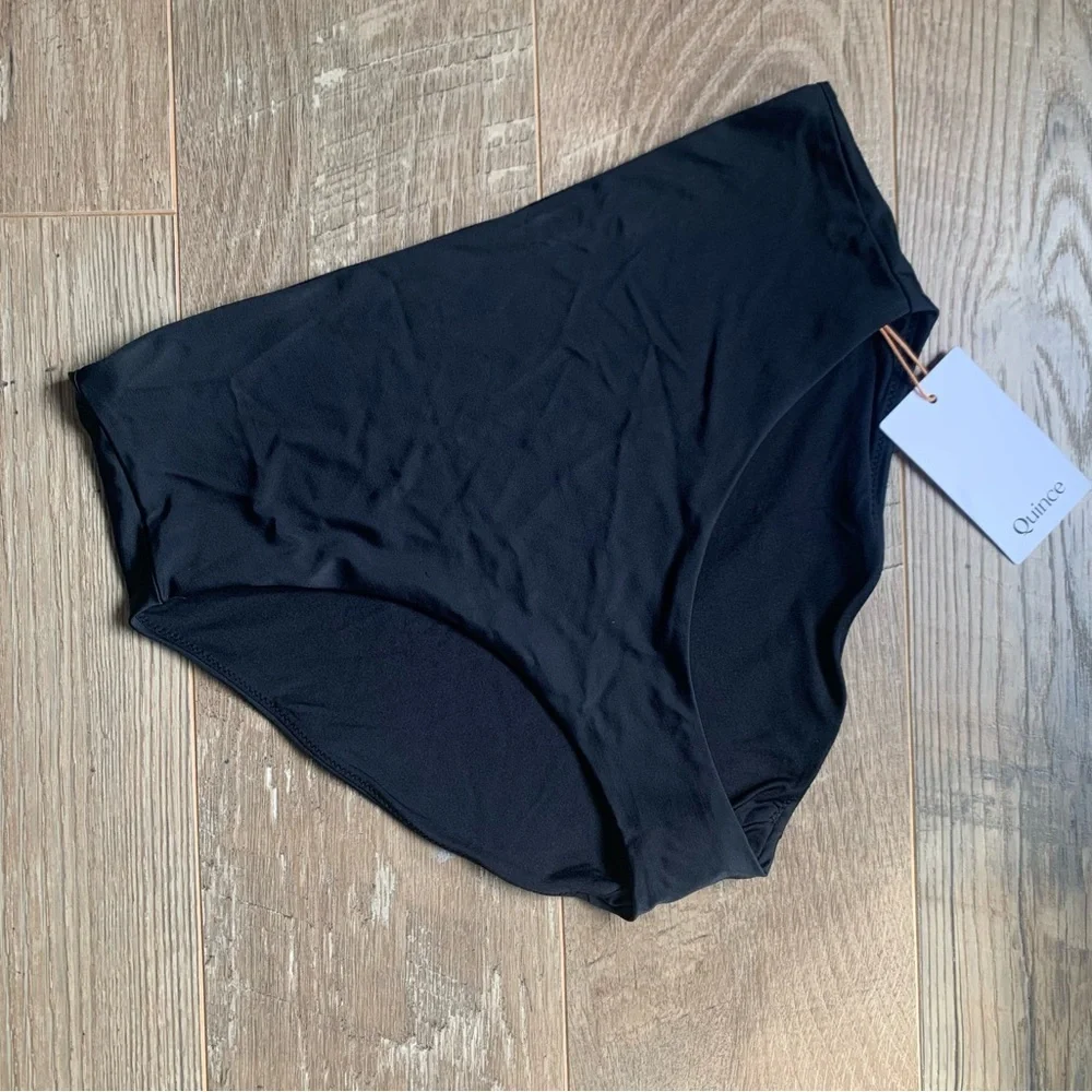 NWT Quince Italian High Rise Black Bikini Bottom Swimwear NWT - Large